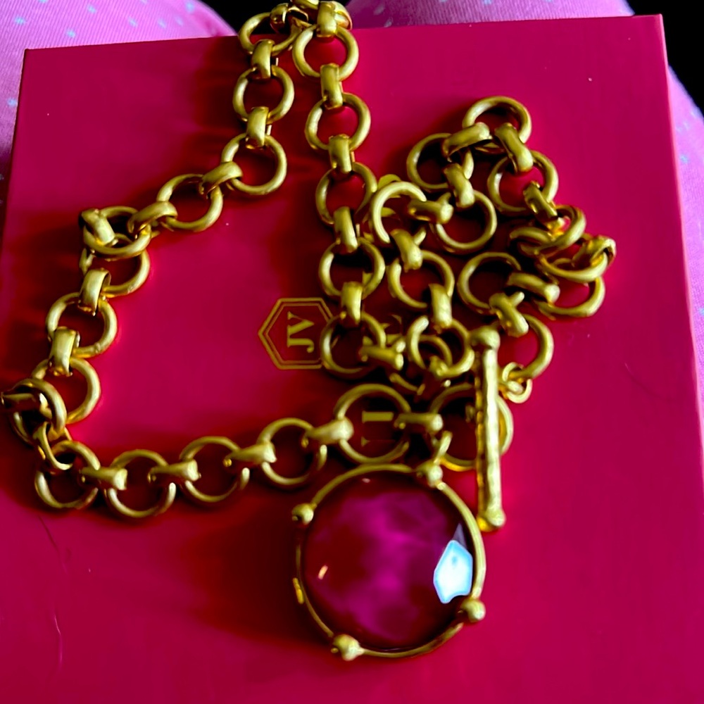 Julie Voss Honey Bee Statement Necklace Iridescent Raspberry Comes with bag/box